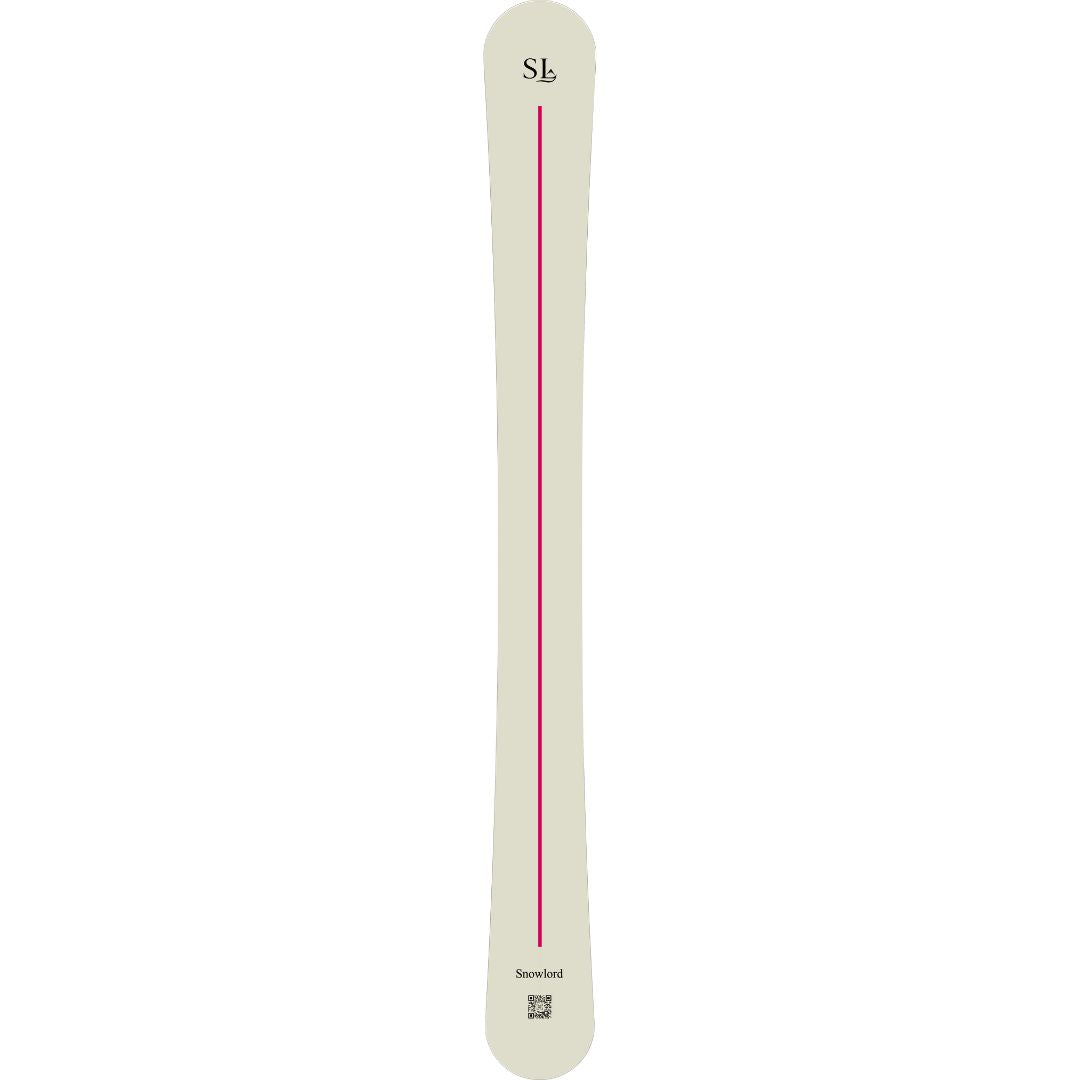 Snowlord blanche et rouge, un équilibre parfait entre élégance et puissance. Inspirée du skwal et du monoski, idéale pour le carving et la glisse sportive.